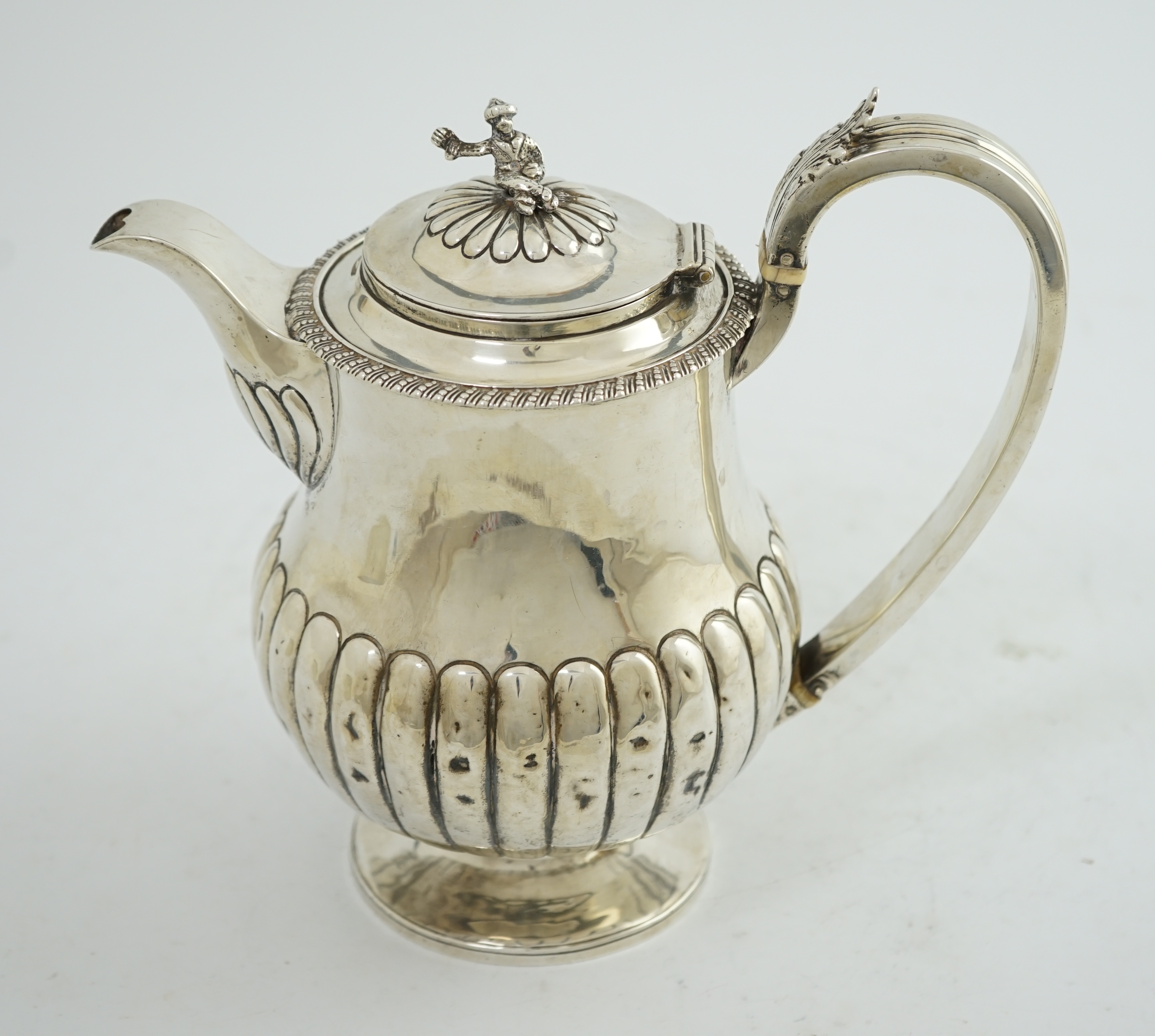 A George IV demi-fluted silver hot water pot, by Michael Linsey?